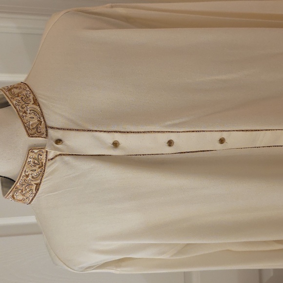 Designer Mens 100% Cotton Kurta Shalwar Pants 2PC Cream XL Pakistani Indian - Picture 5 of 7